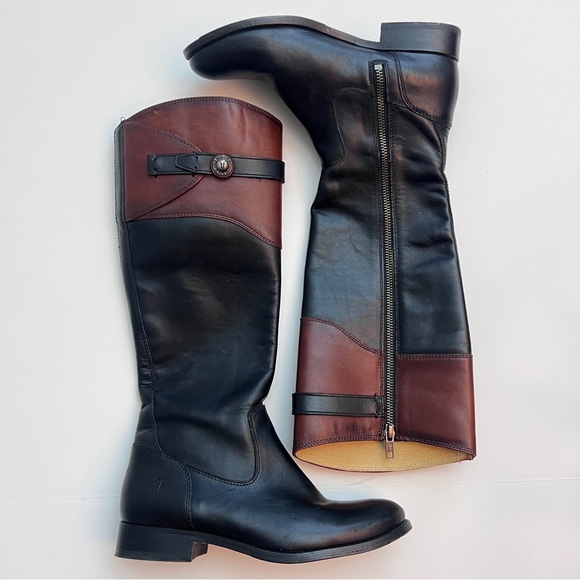 Frye Shoes - Frye Molly Button Black Brown Multicolor Leather Equestrian Riding Boots, Size 7